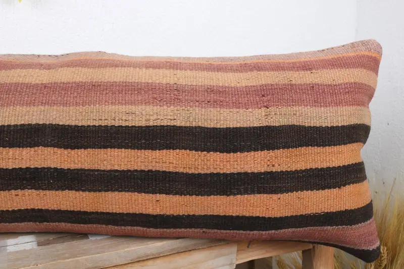 Cushion Case, Vintage Kilim Pillow, Boho Pillow, 12x36 Orange Cushion, Accent Throw Pillow Case, Gift Pillow, Armchair Pillow Case - 5