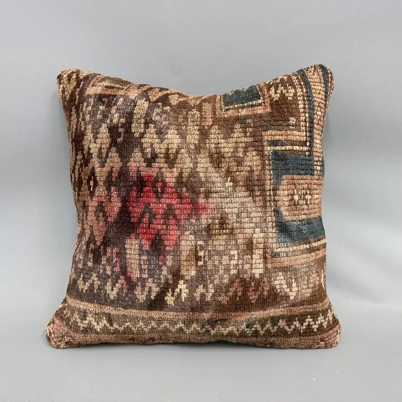 Handgefertigtes Kilim -Kissen, Vintage -Kissen, 18x18 braunes Kissenbezüge, personalisiertes Geschenkkissen Kissen Schein, Kilim -Kissen, Kissenschein - 4