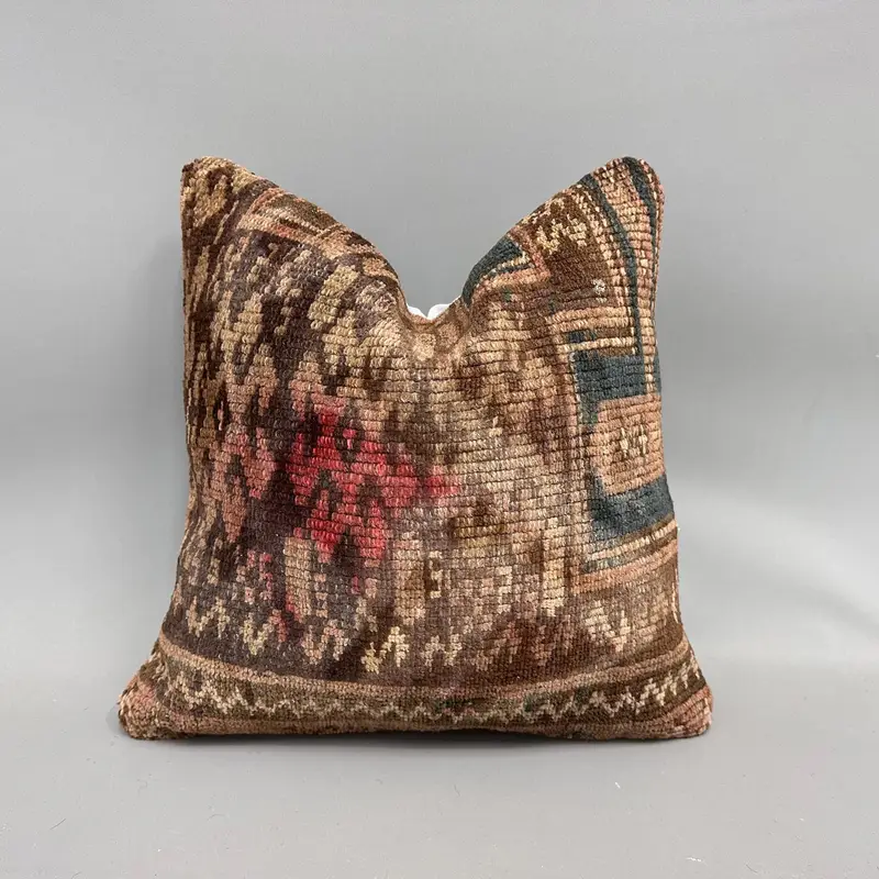 Handgefertigtes Kilim -Kissen, Vintage -Kissen, 18x18 braunes Kissenbezüge, personalisiertes Geschenkkissen Kissen Schein, Kilim -Kissen, Kissenschein - 1