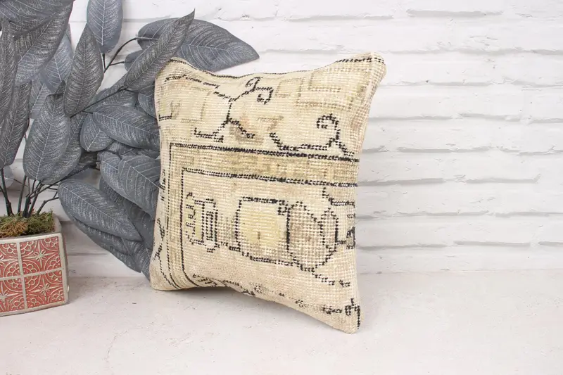 Pillow for Couch, Cushion Case, Authentic Pillow Case, Ottoman Cushion Case, 14x14 Beige Pillow Case, Turkish Pillow, Kilim Pillow, Ikat Pillow Case - 4