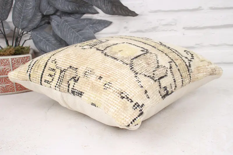 Pillow for Couch, Cushion Case, Authentic Pillow Case, Ottoman Cushion Case, 14x14 Beige Pillow Case, Turkish Pillow, Kilim Pillow, Ikat Pillow Case - 6