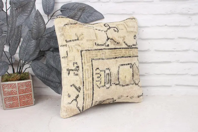Pillow for Couch, Cushion Case, Authentic Pillow Case, Ottoman Cushion Case, 14x14 Beige Pillow Case, Turkish Pillow, Kilim Pillow, Ikat Pillow Case - 3