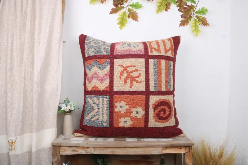 Boho Pillow Sham Cover, Vintage Pillow, Colorful Pillow, Turkish Kilim Pillow, Cushion Case, 28x28 Blue Cushion Cover, Car Pillow Sham - 1