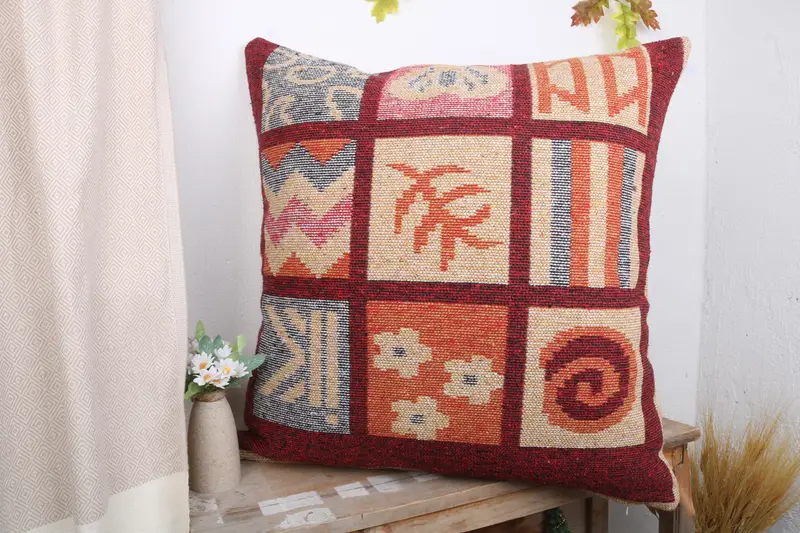 Boho Pillow Sham Cover, Vintage Pillow, Colorful Pillow, Turkish Kilim Pillow, Cushion Case, 28x28 Blue Cushion Cover, Car Pillow Sham - 4