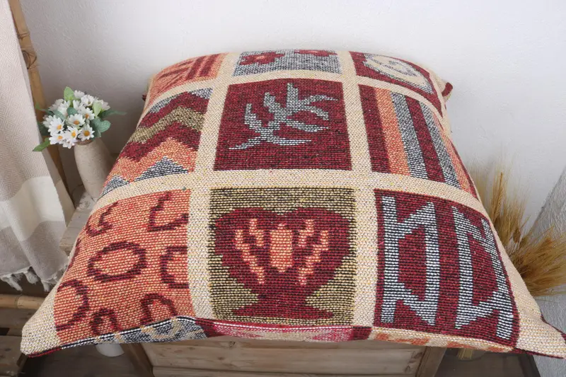 Boho Pillow Sham Cover, Vintage Pillow, Colorful Pillow, Turkish Kilim Pillow, Cushion Case, 28x28 Blue Cushion Cover, Car Pillow Sham - 7