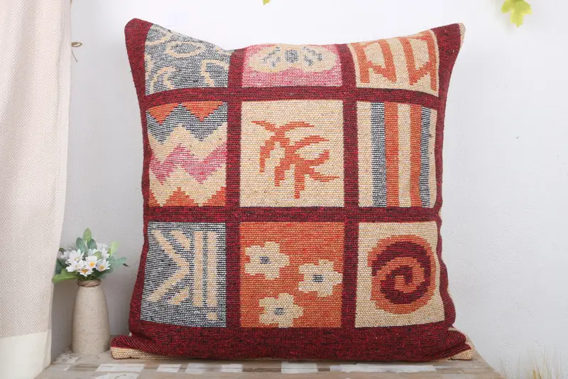 Boho Pillow Sham Cover, Vintage Pillow, Colorful Pillow, Turkish Kilim Pillow, Cushion Case, 28x28 Blue Cushion Cover, Car Pillow Sham - 2