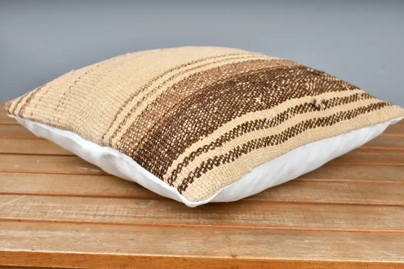 Decorative Bolster Pillow Case, Turkish Pillow, Vintage Kilim Pillow, 12x12 Beige Cushion Case, Pillow Cover, Ethnical Kilim Rug Pillow - 5