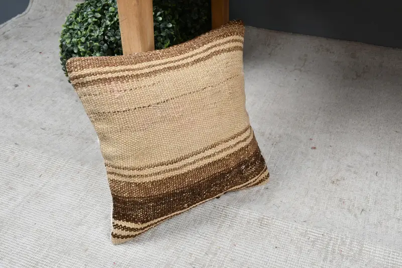 Decorative Bolster Pillow Case, Turkish Pillow, Vintage Kilim Pillow, 12x12 Beige Cushion Case, Pillow Cover, Ethnical Kilim Rug Pillow - 7