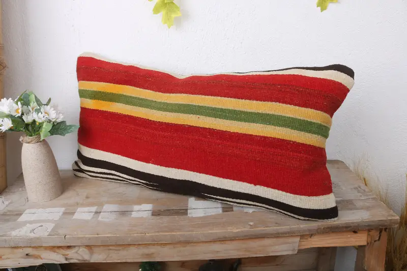 Kilim Pillow Cover, Patio Cushion Cover, Boho Pillow, Wholesale Cushion Case, Pillow Cover, 12x24 Red Pillow Sham, Pillow for Couch - 4