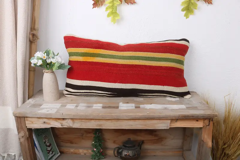 Kilim Pillow Cover, Patio Cushion Cover, Boho Pillow, Wholesale Cushion Case, Pillow Cover, 12x24 Red Pillow Sham, Pillow for Couch - 1
