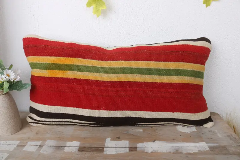 Kilim Pillow Cover, Patio Cushion Cover, Boho Pillow, Wholesale Cushion Case, Pillow Cover, 12x24 Red Pillow Sham, Pillow for Couch - 2