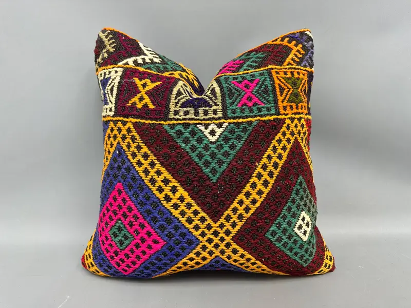 Bed Pillow Sham, Turkish Pillow, Pillow for Sofa, Turkish Kilim Pillow, 20x20 Orange Cushion Cover, Art Deco Cushion Case, Pillow Cover - 1