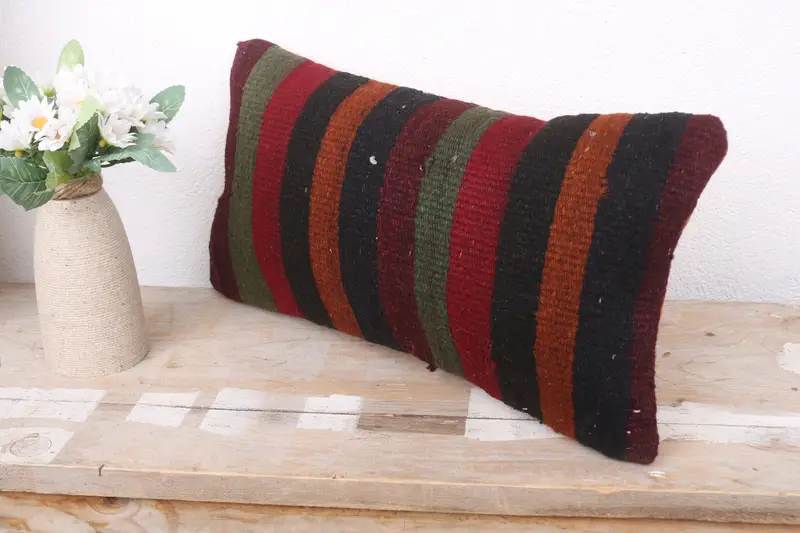 Ethnical Kilim Rug Pillow, Home Decor Pillow, Pillow Case, Bohemian Cushion Cushion Cover, Boho Pillow, 8x16 Green Pillow Cover - 4