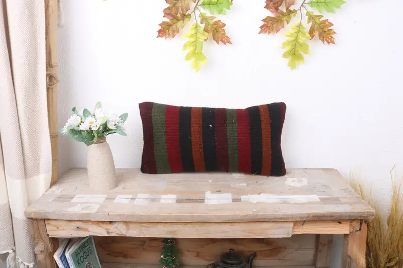 Ethnical Kilim Rug Pillow, Home Decor Pillow, Pillow Case, Bohemian Cushion Cushion Cover, Boho Pillow, 8x16 Green Pillow Cover - 1