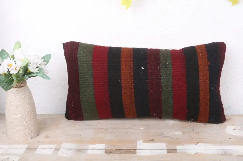 Ethnical Kilim Rug Pillow, Home Decor Pillow, Pillow Case, Bohemian Cushion Cushion Cover, Boho Pillow, 8x16 Green Pillow Cover - 2