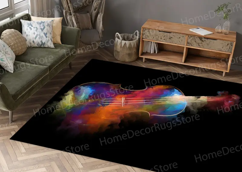 Elegant Printed Rug: Abstract Violin Design for Music Lovers