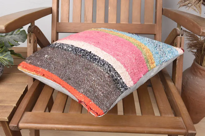 Kilim Pillow, 16x16 Pink Pillow, Crochet Pattern Pillow, Oriental Pillow, Turkish Pillow, Cushion Case, Vintage Kilim Throw Pillow - 4