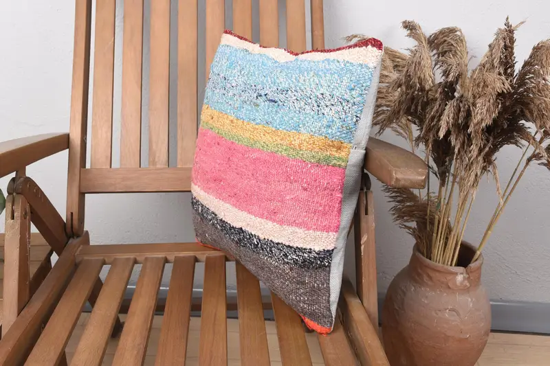 Kilim Pillow, 16x16 Pink Pillow, Crochet Pattern Pillow, Oriental Pillow, Turkish Pillow, Cushion Case, Vintage Kilim Throw Pillow - 3