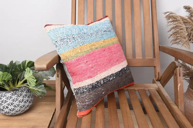 Kilim Pillow, 16x16 Pink Pillow, Crochet Pattern Pillow, Oriental Pillow, Turkish Pillow, Cushion Case, Vintage Kilim Throw Pillow - 2