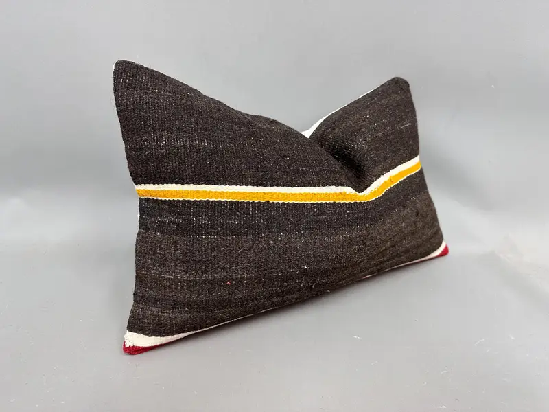 Cushion Case, Throw Kilim Pillow, Ethnical Kilim Rug Pillow, Handmade Kilim Cushion, Personalized Gift Pillow Cushion Case, 12x20 Brown Pillow Sham - 2