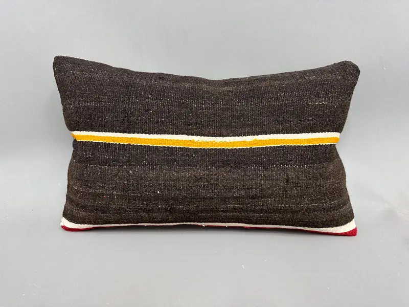 Cushion Case, Throw Kilim Pillow, Ethnical Kilim Rug Pillow, Handmade Kilim Cushion, Personalized Gift Pillow Cushion Case, 12x20 Brown Pillow Sham - 4