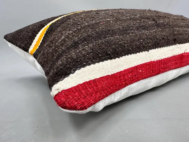 Cushion Case, Throw Kilim Pillow, Ethnical Kilim Rug Pillow, Handmade Kilim Cushion, Personalized Gift Pillow Cushion Case, 12x20 Brown Pillow Sham - 6