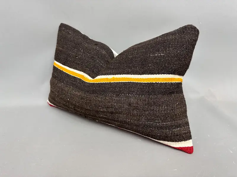 Cushion Case, Throw Kilim Pillow, Ethnical Kilim Rug Pillow, Handmade Kilim Cushion, Personalized Gift Pillow Cushion Case, 12x20 Brown Pillow Sham - 3