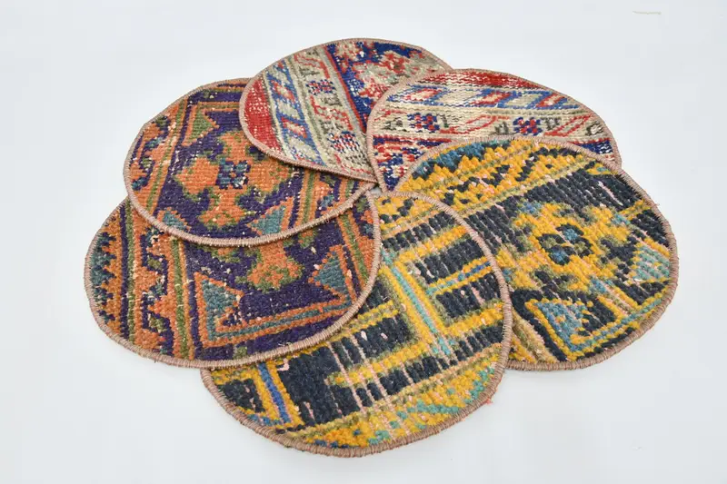 ボヘミアン サークル プレースマット、ブラウン & ブロンズ コットン ウール装飾