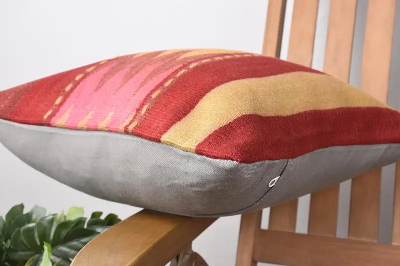 Pillow Case, Ottoman Pillow Cover, Kilim Pillow Cover, 16x16 Red Cushion Cover, Kilim Cushion Sham, Farmhouse Pillow, Turkish Kilim Pillow - 6