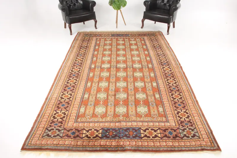 Alfombra turca Oushak 6,7x10,8 pies (203x329 cm), alfombra vintage naranja Ombré - 1