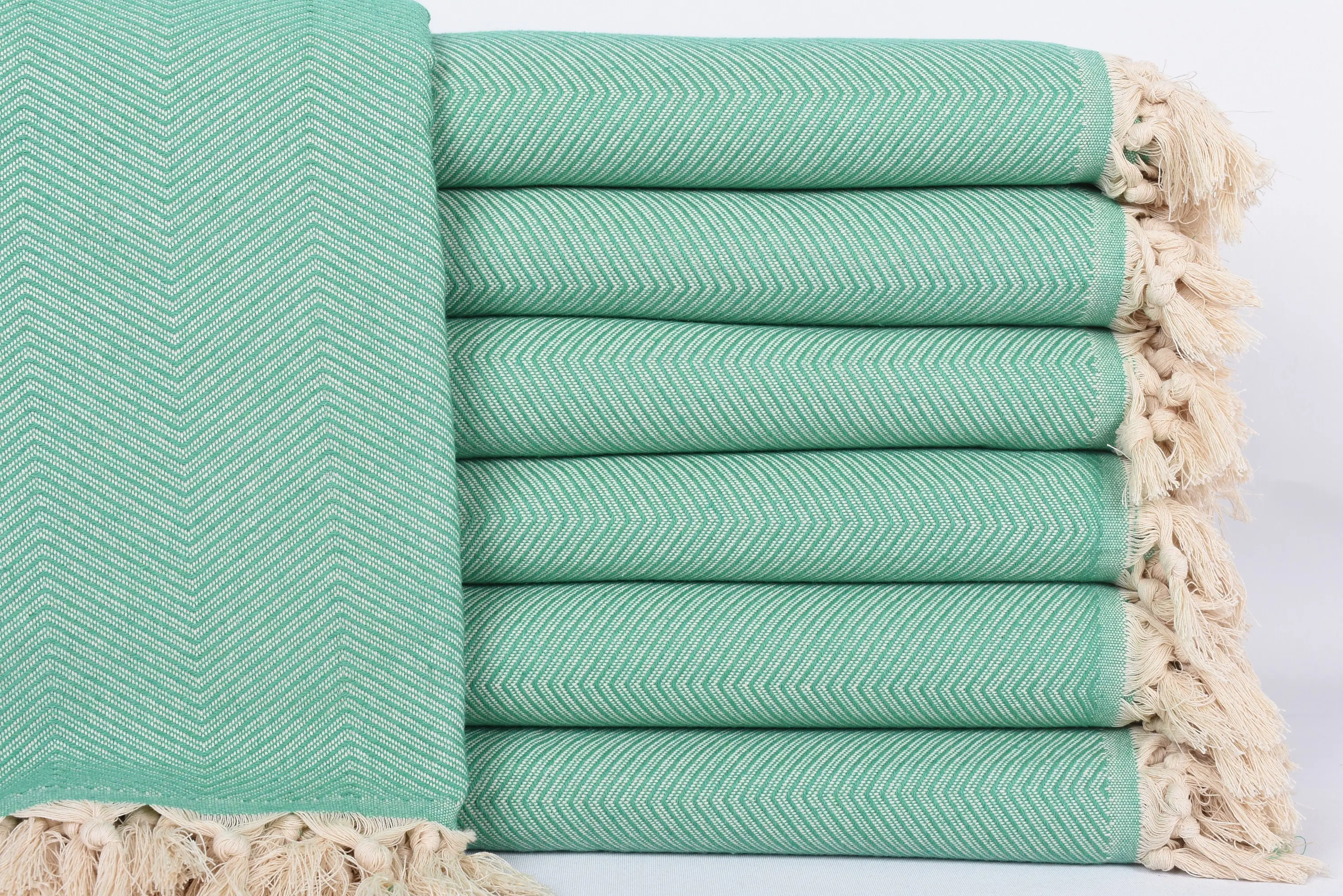 Bridesmaid Gifts Boho Throw Blanket Green Zig Zag, 83x67 Inches - 1
