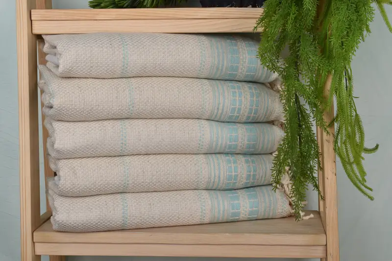 Mint Linen Hand Towel Turkish, Organic Cotton/Linen, 20x40 Inches