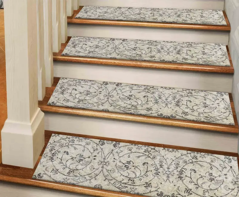 Alfombra estampada con estampado étnico beige: colección de alfombras de escalera bohemias
