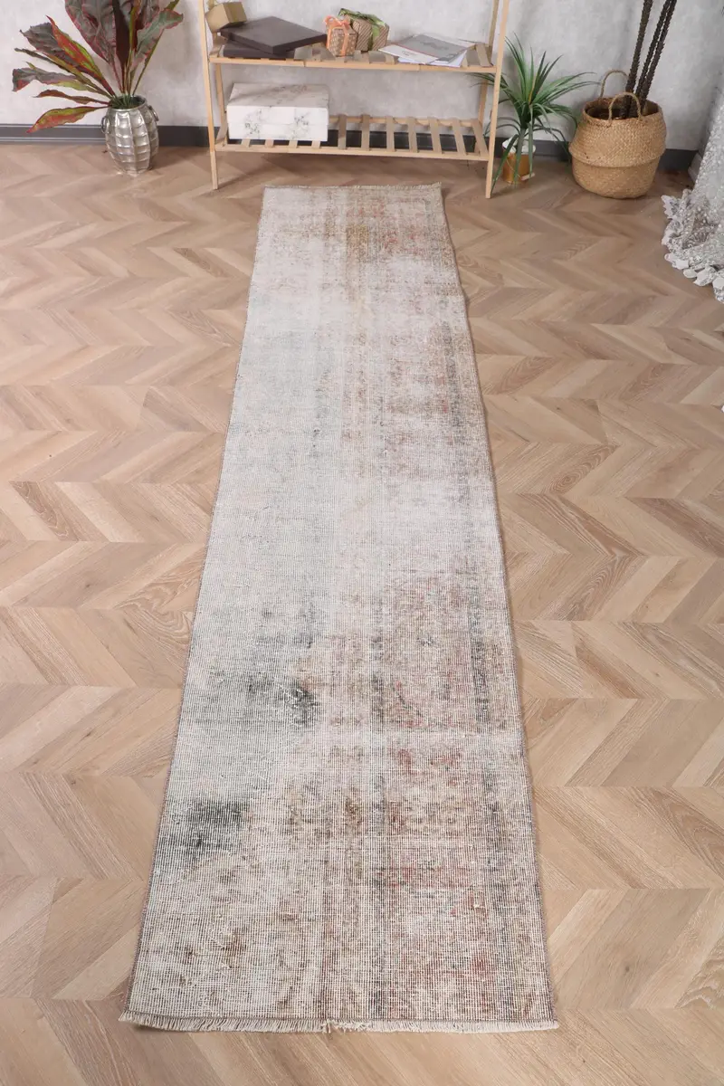 2.1x9.2 ft Rug, Turkish Vintage Rug, Oushak Gray Ombré Rug - 1