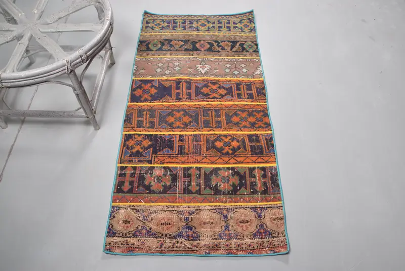 2.4x5 ft Oushak Vintage Halı, Mavi Oryantal Türk Halısı Yün - 1