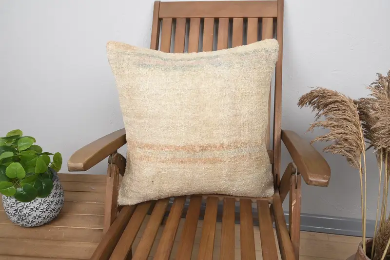 Striped Vintage Beige Pillow, 20x20 inch Indoor Gift Baby Shower Gift Pillow Cover - 1