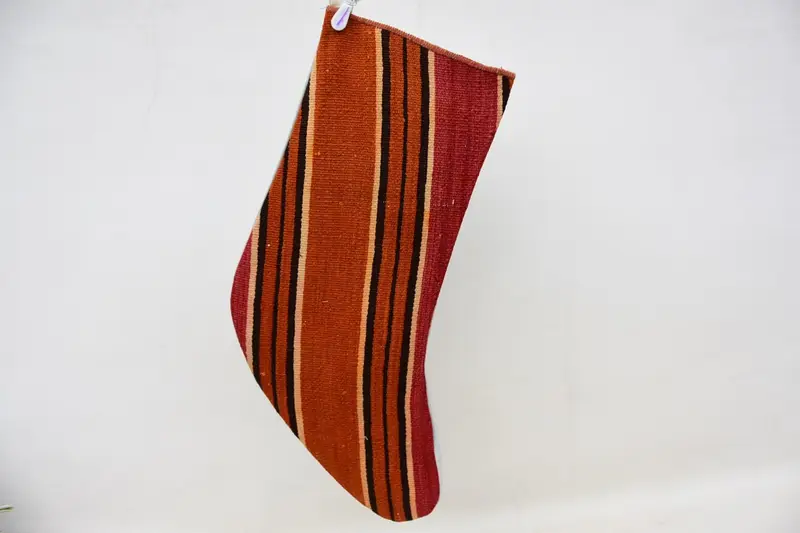 Festive Red and Orange Ornament Stocking, 15.7 Inch Christmas Stocking