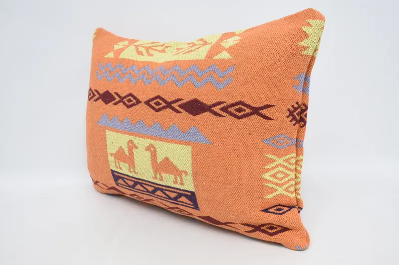 Crochet Pattern Pillow Case, Interior Designer Pillow, Pillow, Aesthetic Pillow Sham, Handmade Kilim Cushion, 20x28 Orange Pillow, Home Decor Pillow - 4