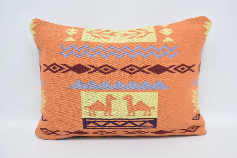 Crochet Pattern Pillow Case, Interior Designer Pillow, Pillow, Aesthetic Pillow Sham, Handmade Kilim Cushion, 20x28 Orange Pillow, Home Decor Pillow - 1