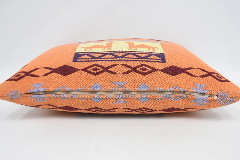 Crochet Pattern Pillow Case, Interior Designer Pillow, Pillow, Aesthetic Pillow Sham, Handmade Kilim Cushion, 20x28 Orange Pillow, Home Decor Pillow - 6