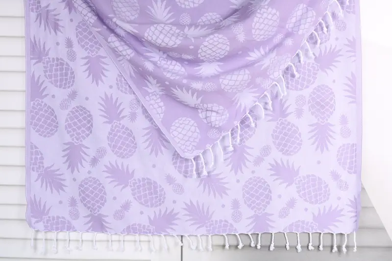 Rustic Wedding Gift Lilac Pineapple Patterned Towel, 36x71 Inches