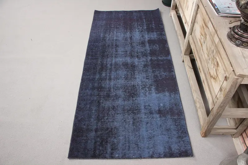 Blue Southwestern Rug, 2.6x5.9 ft with Purple Accents