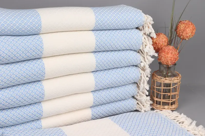 Turkish Towel Beach Organic Cotton Baby Blue, 36x71 Inches