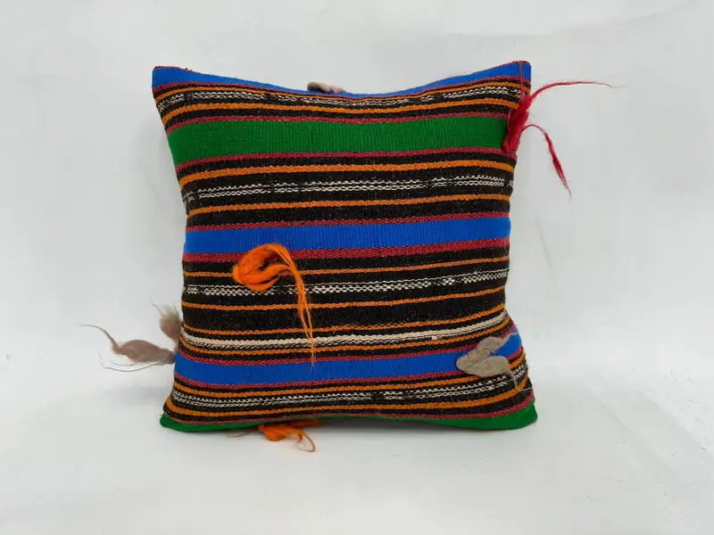 Vintage Kilim Pillow, Toss Pillow Cover, Boho Chic Cushion Cover, 18x18 Green Pillow Case, Pillow for Couch, Pillow Case, Ethnical Kilim Rug Pillow - 1