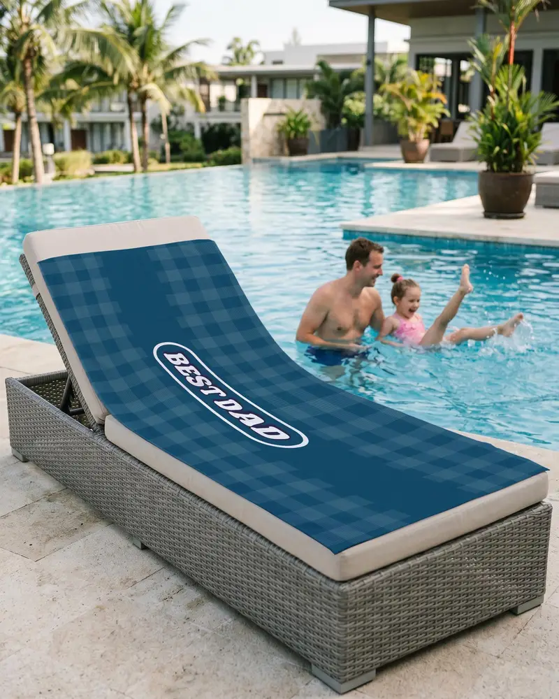Personalized Best Dad Beach Towel, Father’s Day Gift for Dad, Blue Plaid Pool Towel, Summer Vacation Essential - 1