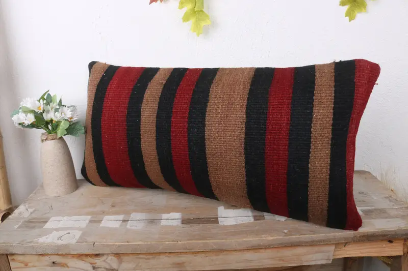 Throw Kilim Pillow, Handmade Throw Pillow Case, Interior Designer Pillow, Pillow for Sofa, Cushion Cover, 12x24 Brown Cushion - 4