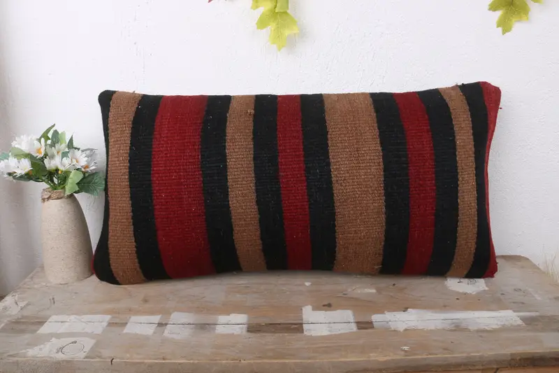 Throw Kilim Pillow, Handmade Throw Pillow Case, Interior Designer Pillow, Pillow for Sofa, Cushion Cover, 12x24 Brown Cushion - 2