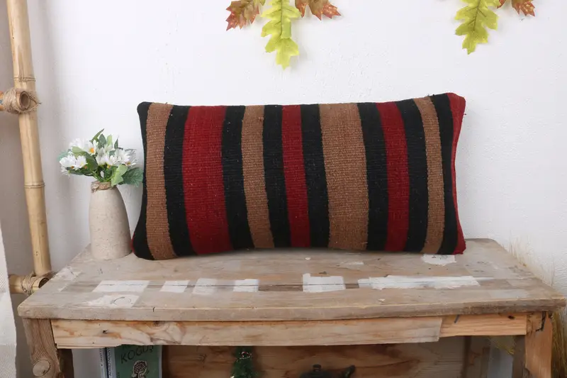 Throw Kilim Pillow, Handmade Throw Pillow Case, Interior Designer Pillow, Pillow for Sofa, Cushion Cover, 12x24 Brown Cushion - 1