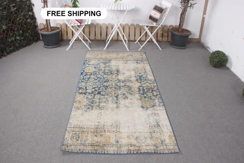 ブルーモロッコラグ、3.3x7フィートのエレガントな室内装飾