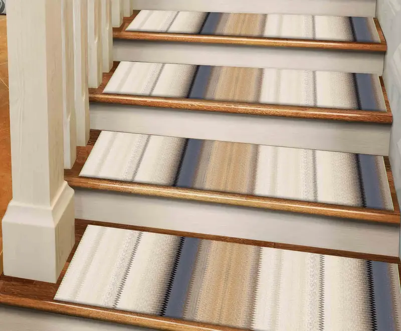 Beige Kilim Design Printed Rug: Soft Tones, Boho Chic Stair Rug